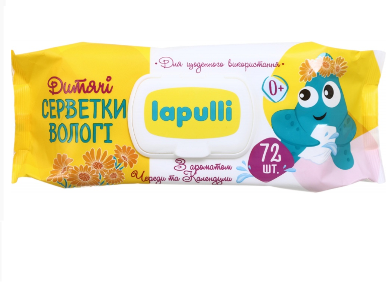 Вологі серветки LAPULLI Череда та календула 72 шт